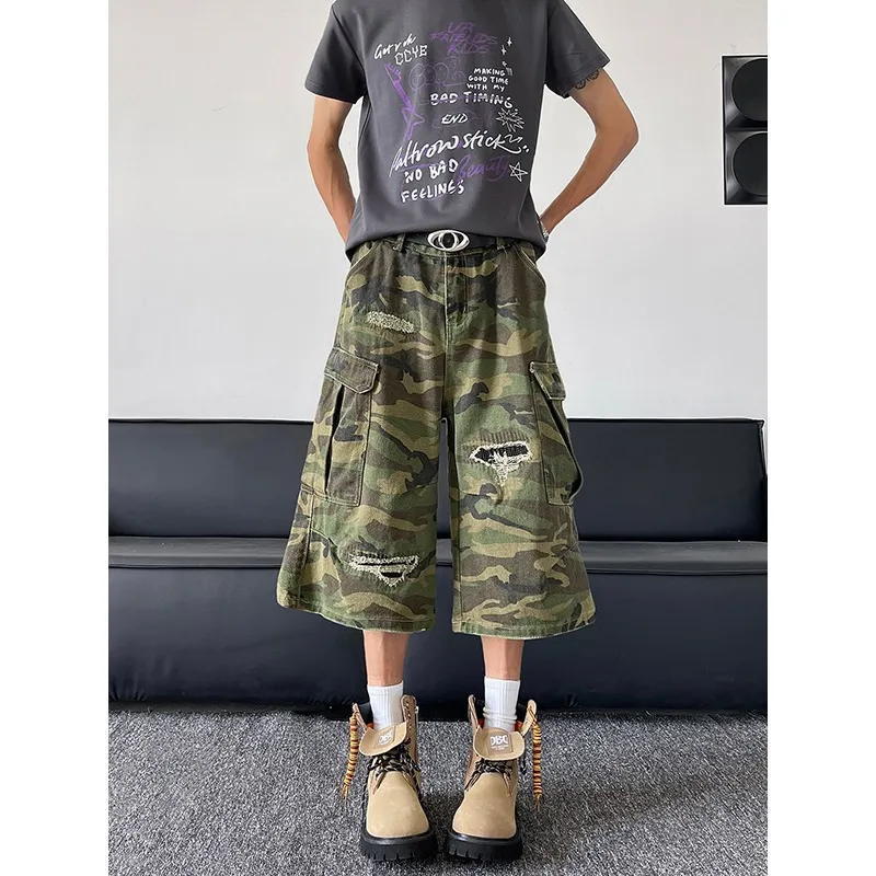 FRQ Denim Shorts Unisex Green Camouflage-3