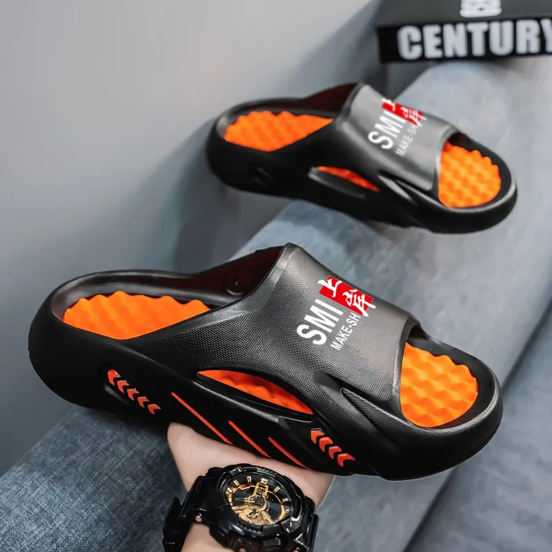 BEAR UNION Home Slippers, Unisex Black Orange-1
