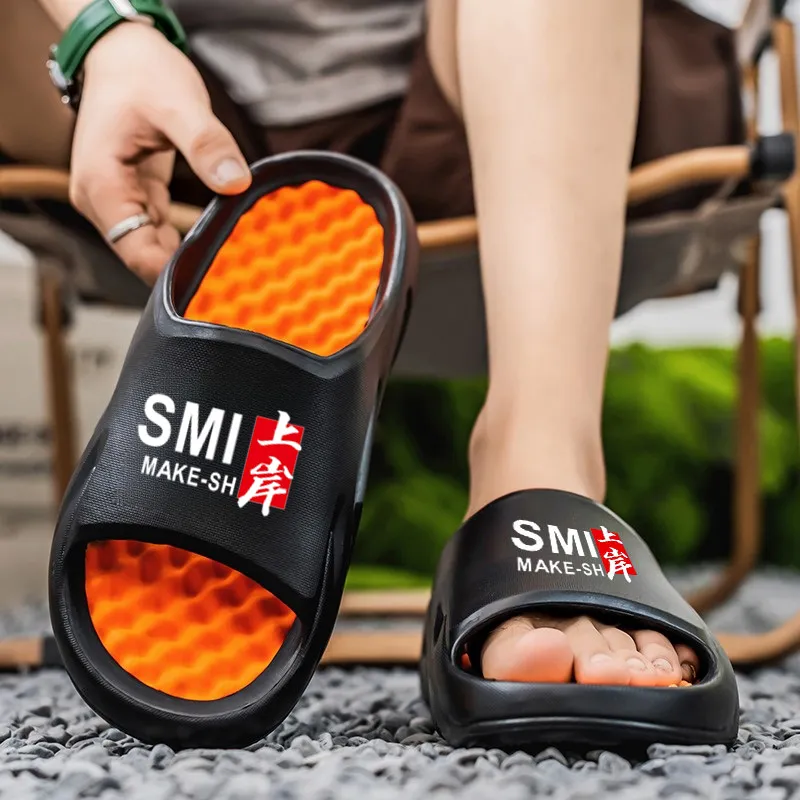 BEAR UNION Home Slippers, Unisex Black Orange-3