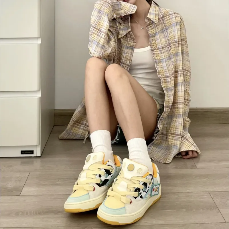 GDXF Low Top Skateboard Shoes Women's Cow Yellow-3