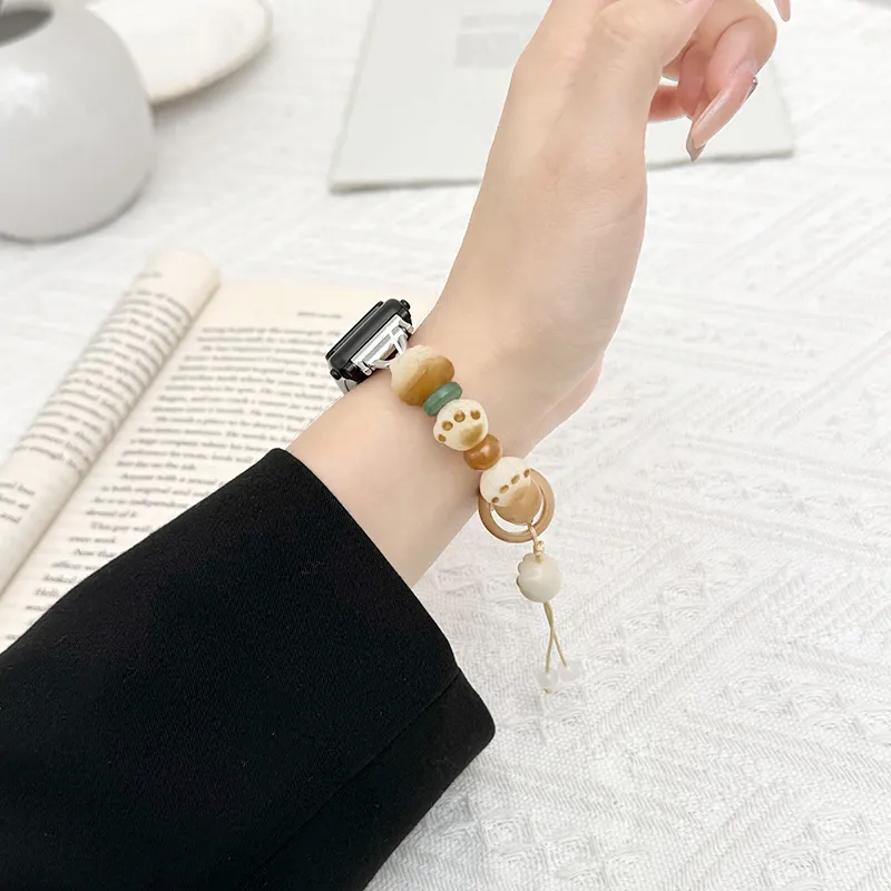 Yu Qing Huawei Compatibility Watch Band Handcrafted Beads Cute Bodhi Cat Paw Unisex Material-4