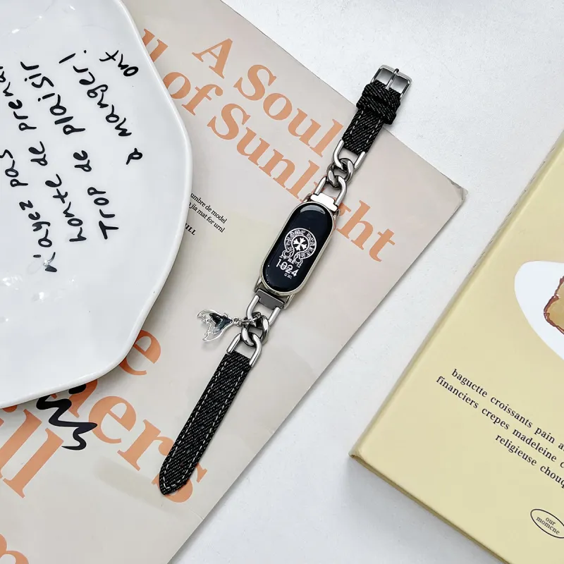 Yu Qing Xiaomi Compatibility Watch Band 180mm Stainless Steel Denim, Leather Material-5