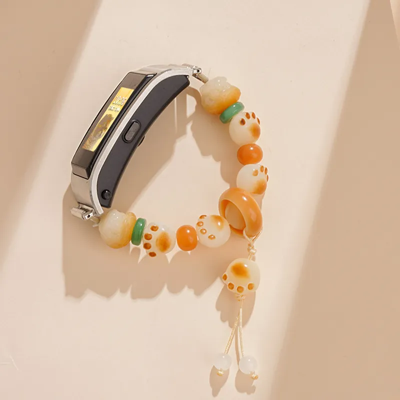 Yu Qing Huawei Compatibility Watch Band Handcrafted Beads Cute Bodhi Cat Paw Unisex Material-1