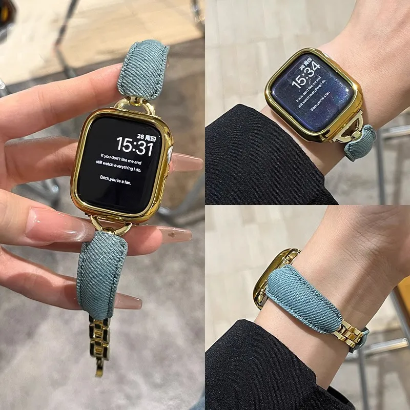 Yu Qing Watch Band Apple Compatibility Denim Material-5