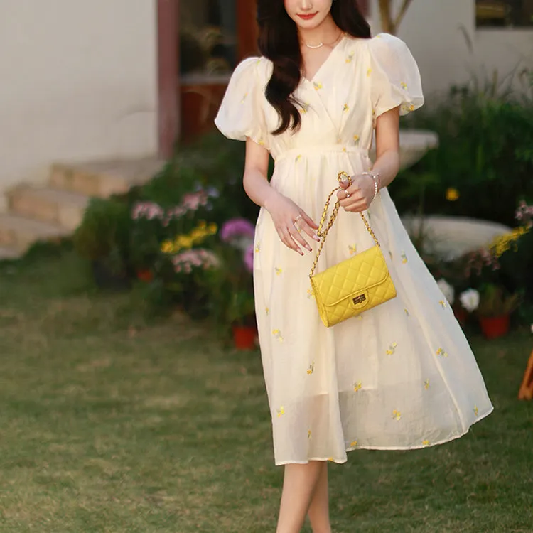 DOSOHEB Short-Sleeved Dresses Women's Beige Multicolor-3