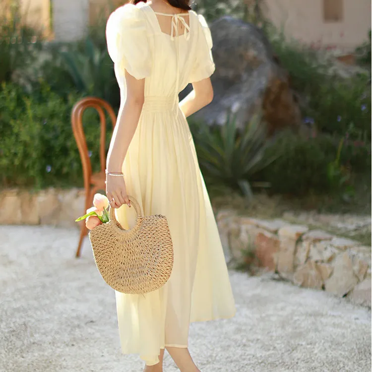 DOSOHEB Dress Women's Beige Yellow-5