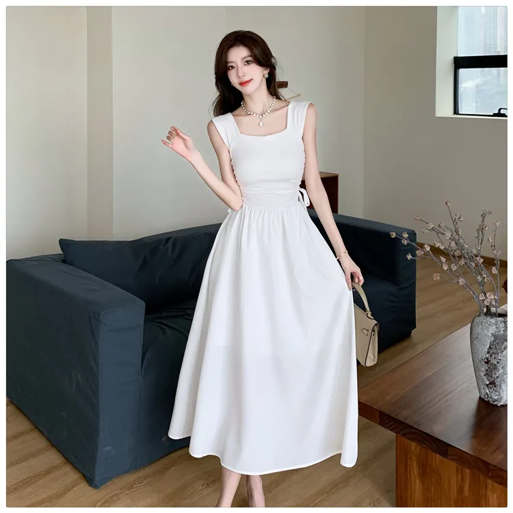 DOSOHEB Slip Dresses Women's White-4