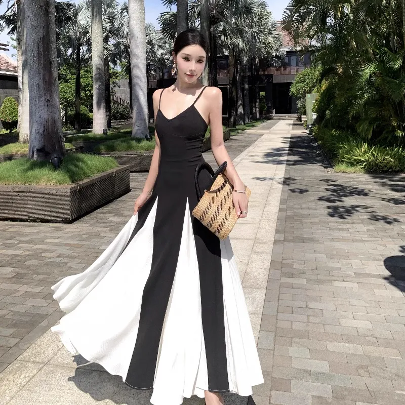 DOSOHEB Slip Dresses Women's Black/White-4