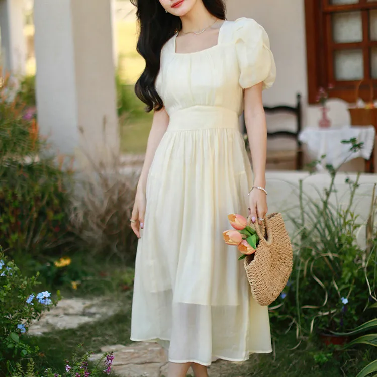 DOSOHEB Dress Women's Beige Yellow-3