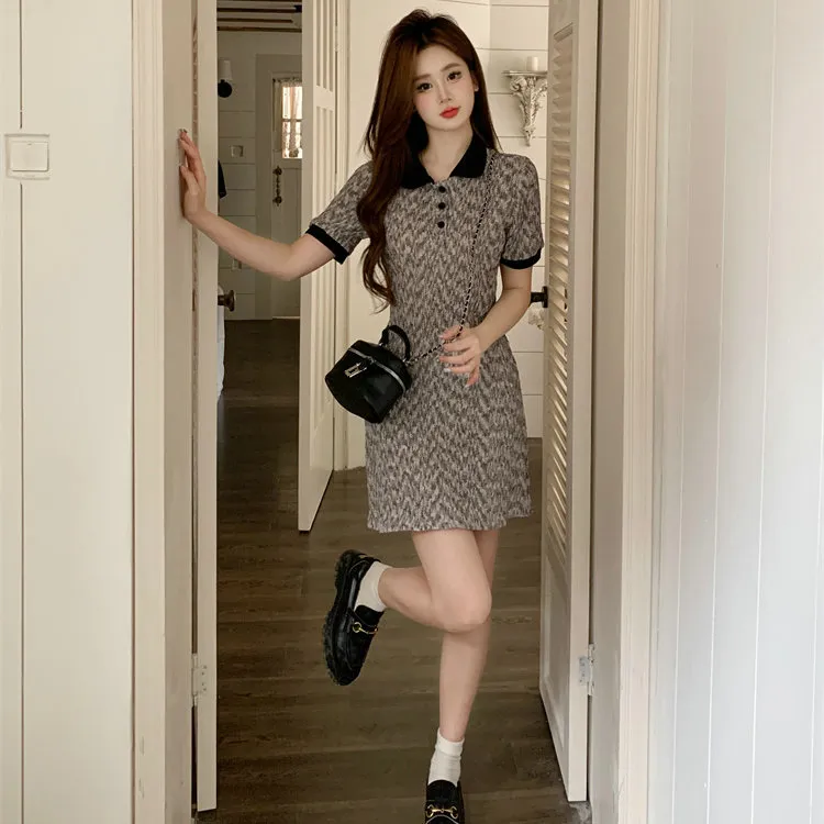 DOSOHEB Short Sleeved Dress Women's Gray Cropped-2
