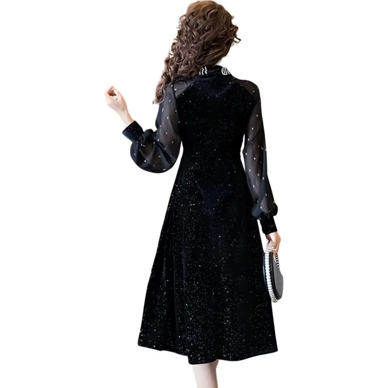 DOSOHEB Long Sleeved Dresses Women's Black-0