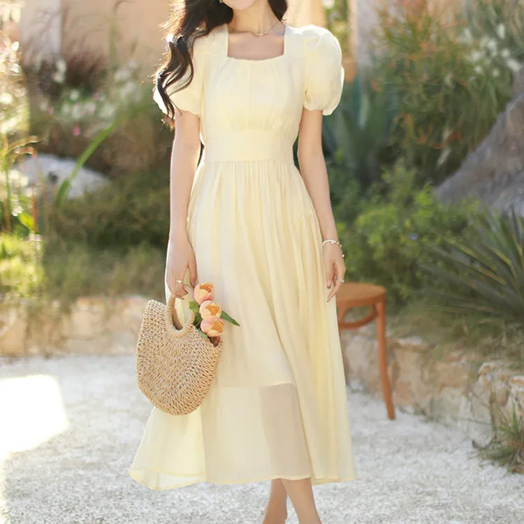 DOSOHEB Dress Women's Beige Yellow-4