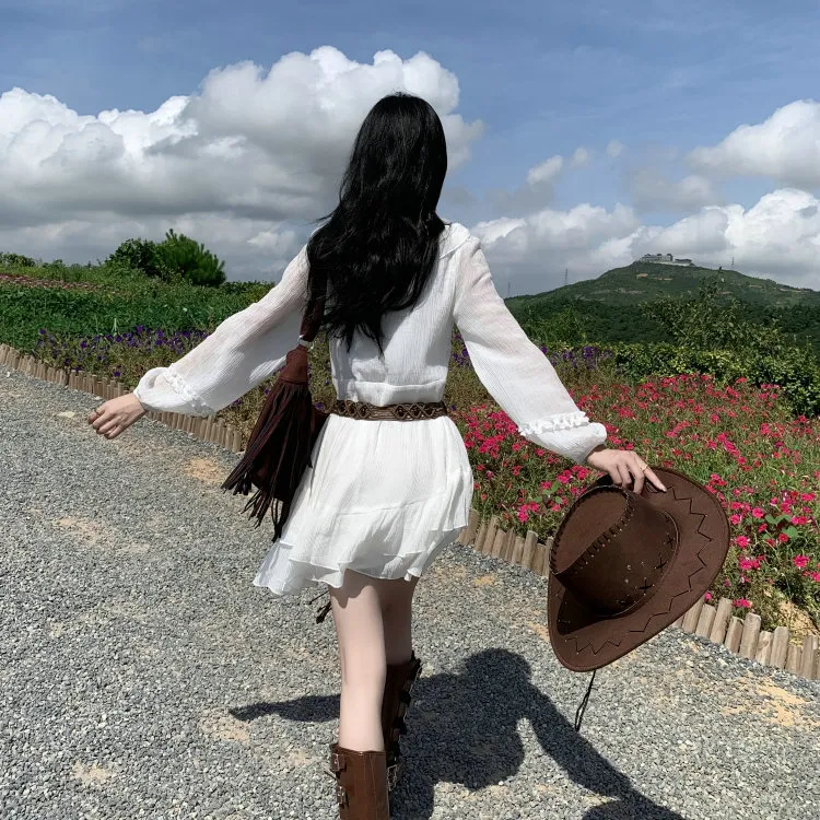 DOSOHEB Long Sleeved Dress Women's Ecru-4
