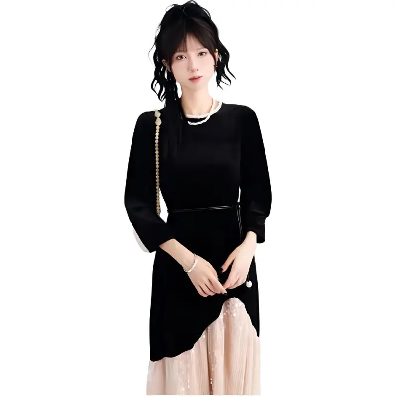 DOSOHEB Long Sleeved Dresses Women's Black-4