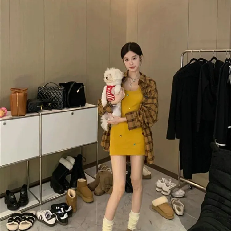 DOSOHEB Slip Dress Women's Yellow-2