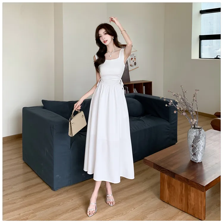 DOSOHEB Slip Dresses Women's White-5