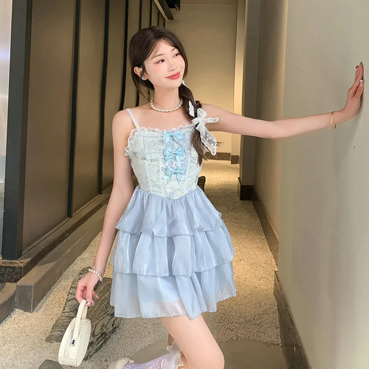 DOSOHEB Slip Dresses Women's Light Blue-3
