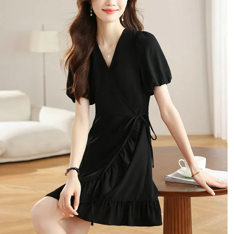 DOSOHEB Short Sleeved Dress Women's Black-3