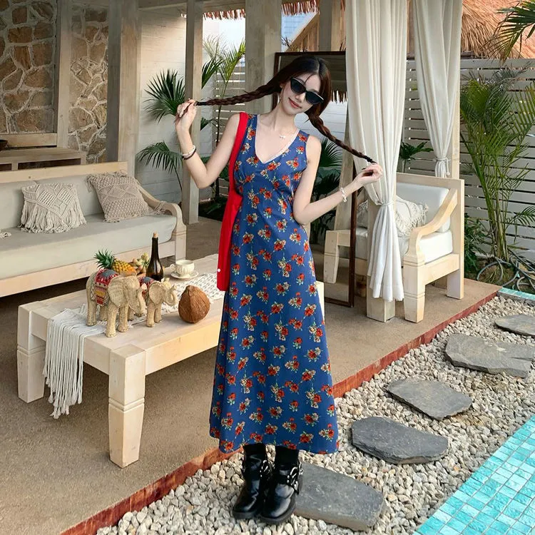 DOSOHEB Sleeveless Dress Women's Dark Blue-4