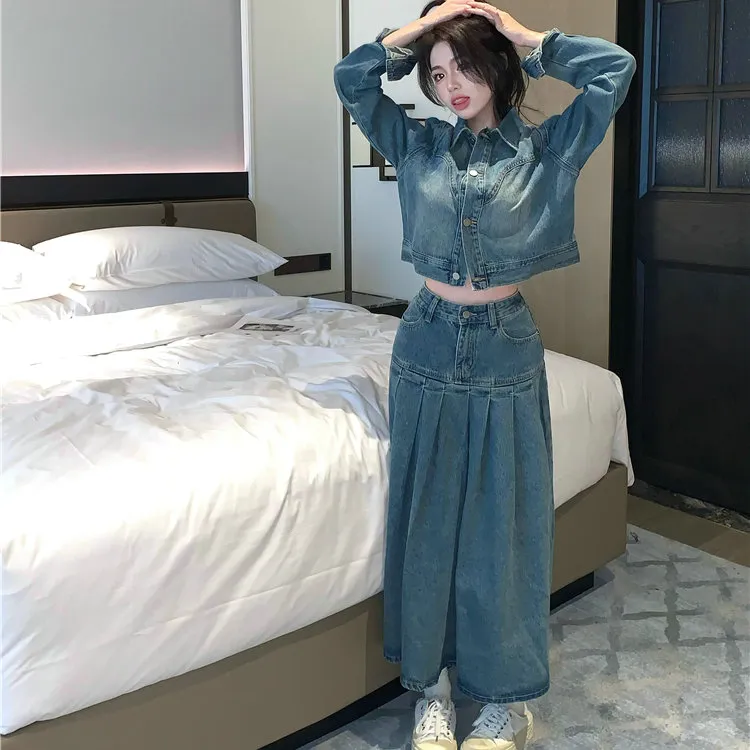 DOSOHEB Skirt Set Women's Dark Blue-3