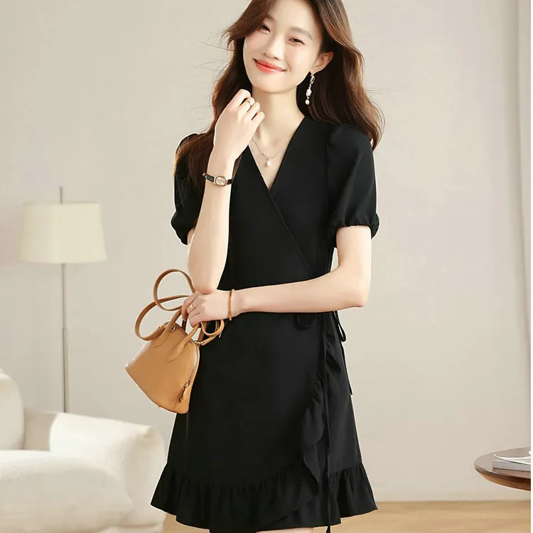 DOSOHEB Short Sleeved Dress Women's Black-5