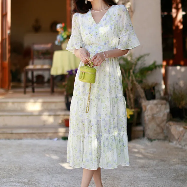 DOSOHEB Short Sleeved Dress Women's Yellow Floral-2
