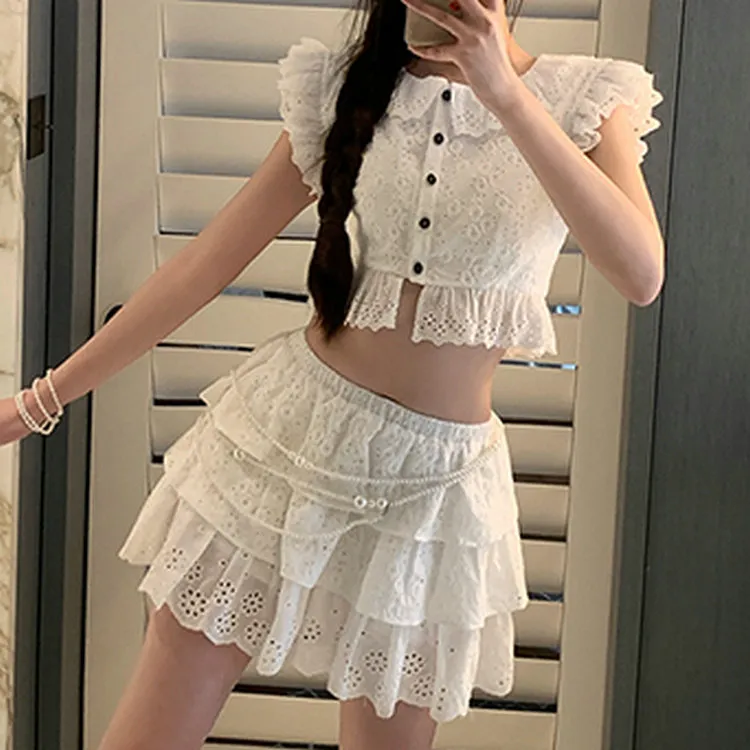 DOSOHEB Skirt Set Women's White-2