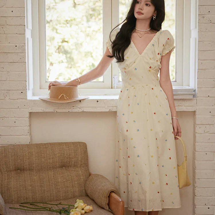DOSOHEB Short Sleeved Dress Women's Rainbow Embroidery-3