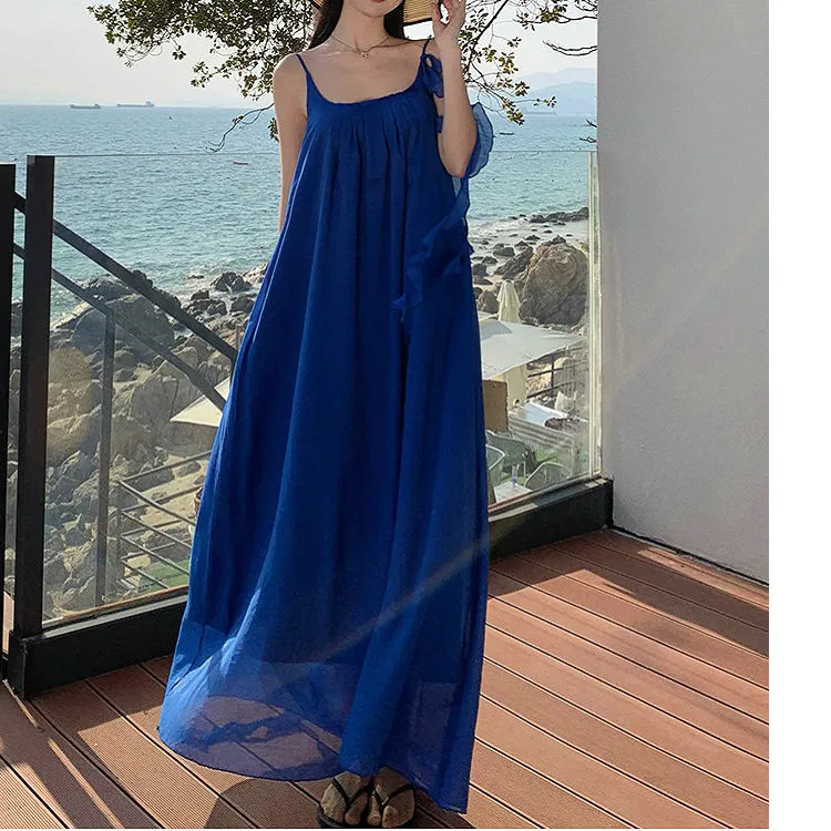 DOSOHEB Slip Dresses Women's Blue-2