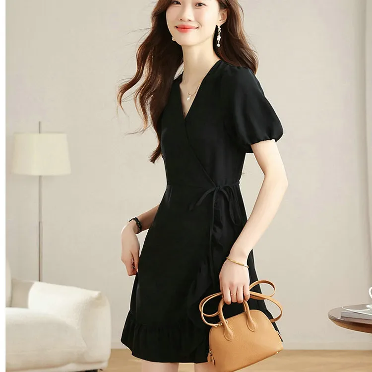 DOSOHEB Short Sleeved Dress Women's Black-4