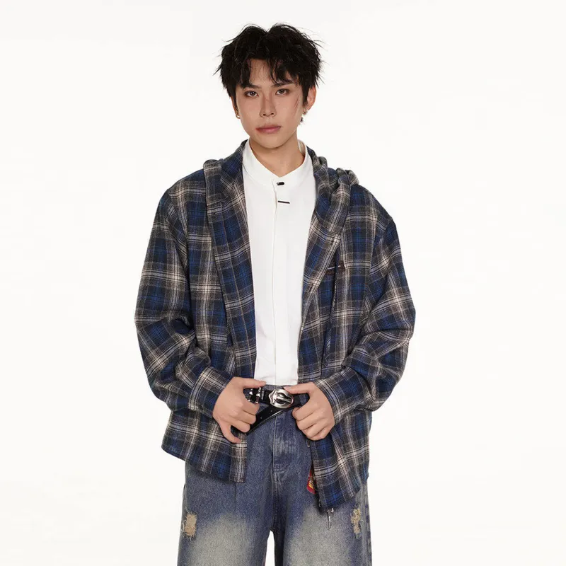 PAEFA Shirt Unisex Blue And Gray Plaid-2