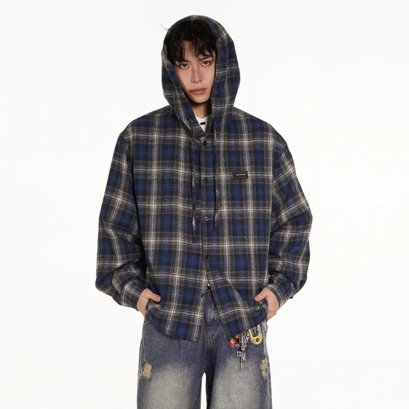PAEFA Shirt Unisex Blue And Gray Plaid-4