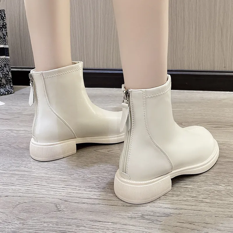 LUNNIFEIYA Ankle Boots Women's Ecru/Black-4