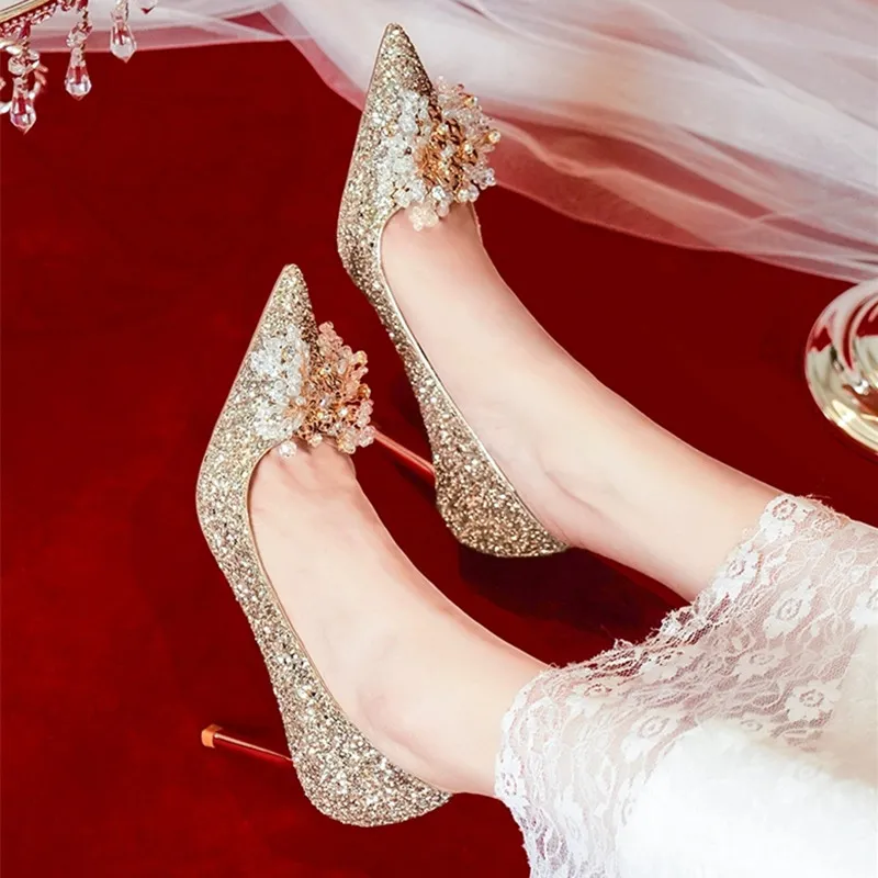 LUNNIFEIYA Slim Heel High Heels Women's Champagne-4