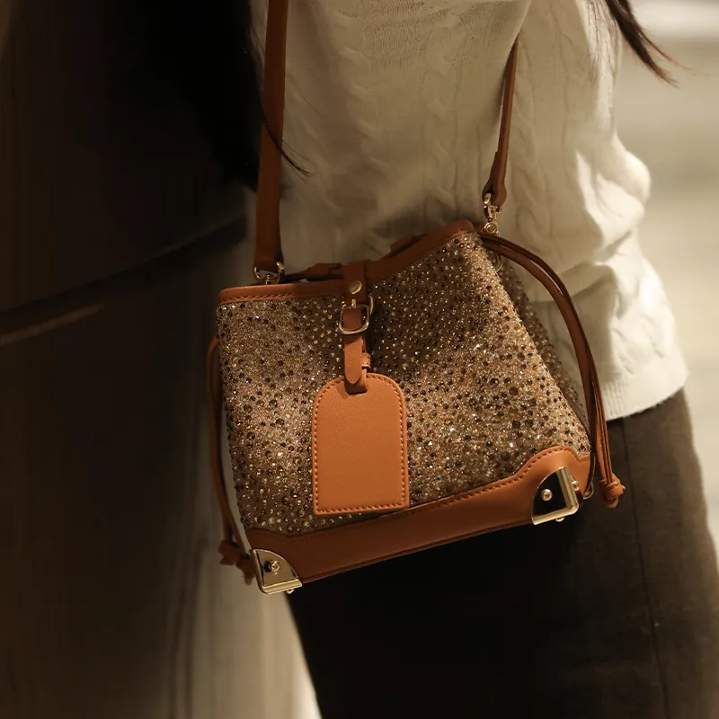 URANOLITH Cow Split Leather Bucket Bags Crossbody Bag, Shoulder Bag Women's Amber Yellow-3