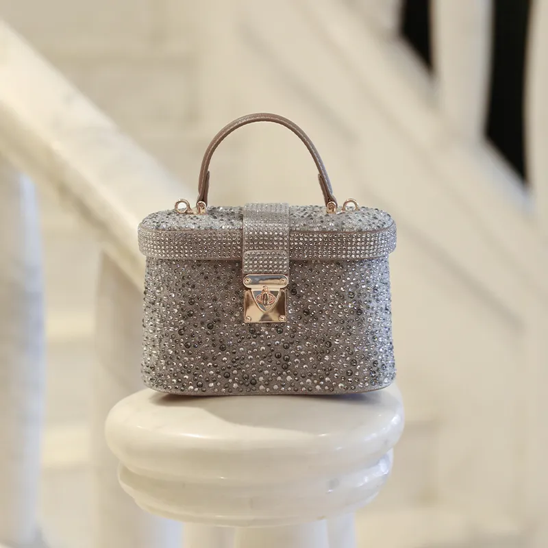 URANOLITH Top Grain Cow Leather Box Bag One Shoulder Handbag Women's Galaxy Gray/Obsidian Black-5