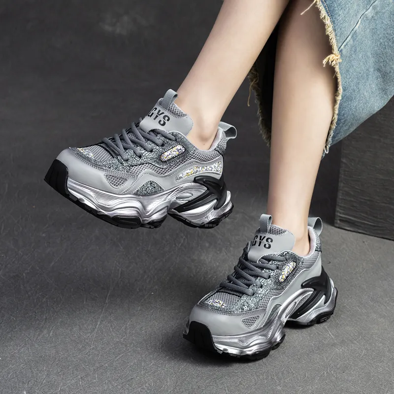 CHOVO Slip-Resistant Breathable Lightweight Chunky Sneakers 6cm Women's-7