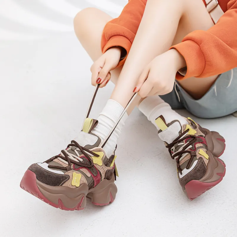 CHOVO Breathable Lightweight Height Increasing Low-Top Chunky Sneakers Women's-2