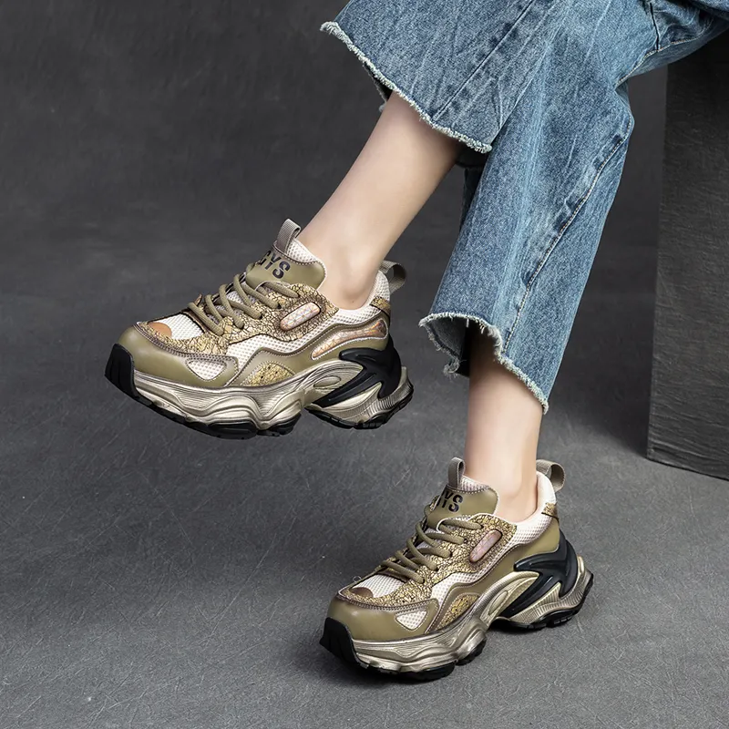 CHOVO Slip-Resistant Breathable Lightweight Chunky Sneakers 6cm Women's-17