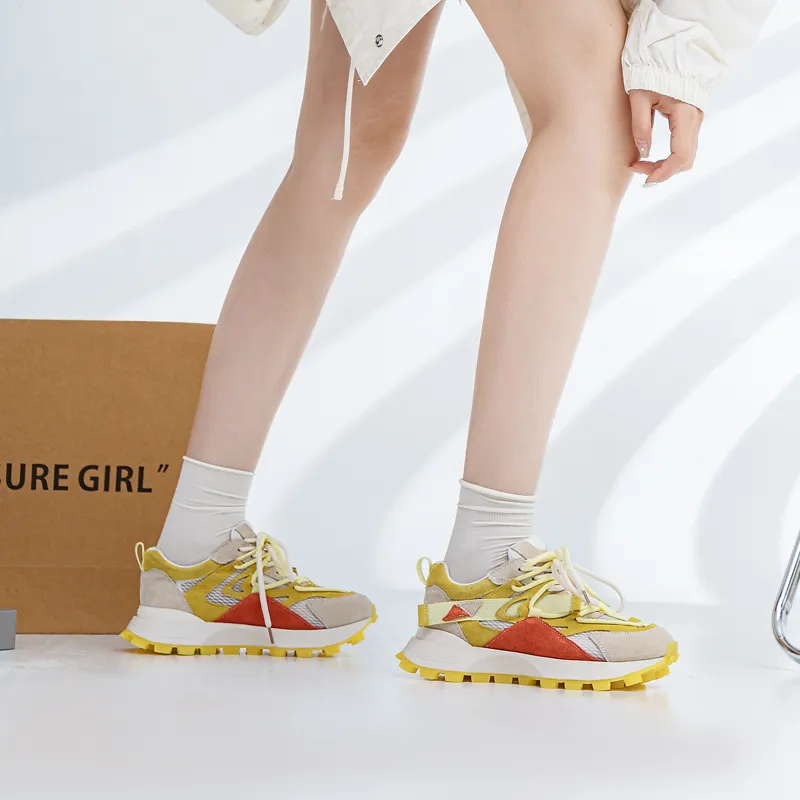 CHOVO Chunky Sneakers Women's Low Top Yellow/Pink-3