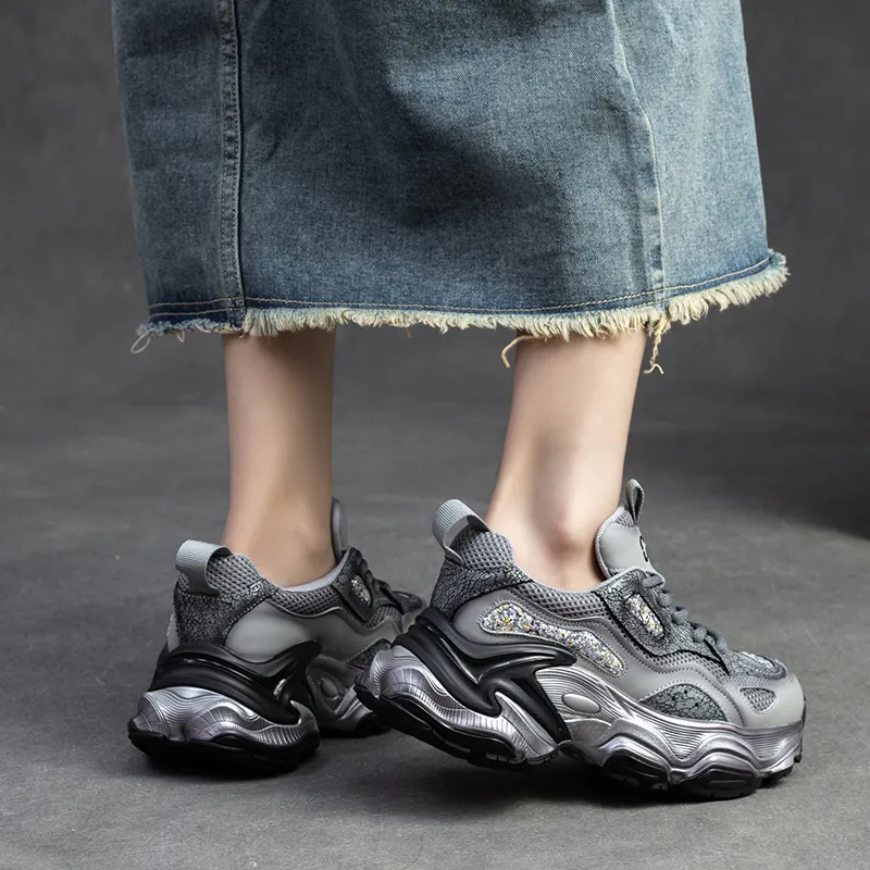 CHOVO Slip-Resistant Breathable Lightweight Chunky Sneakers 6cm Women's-6