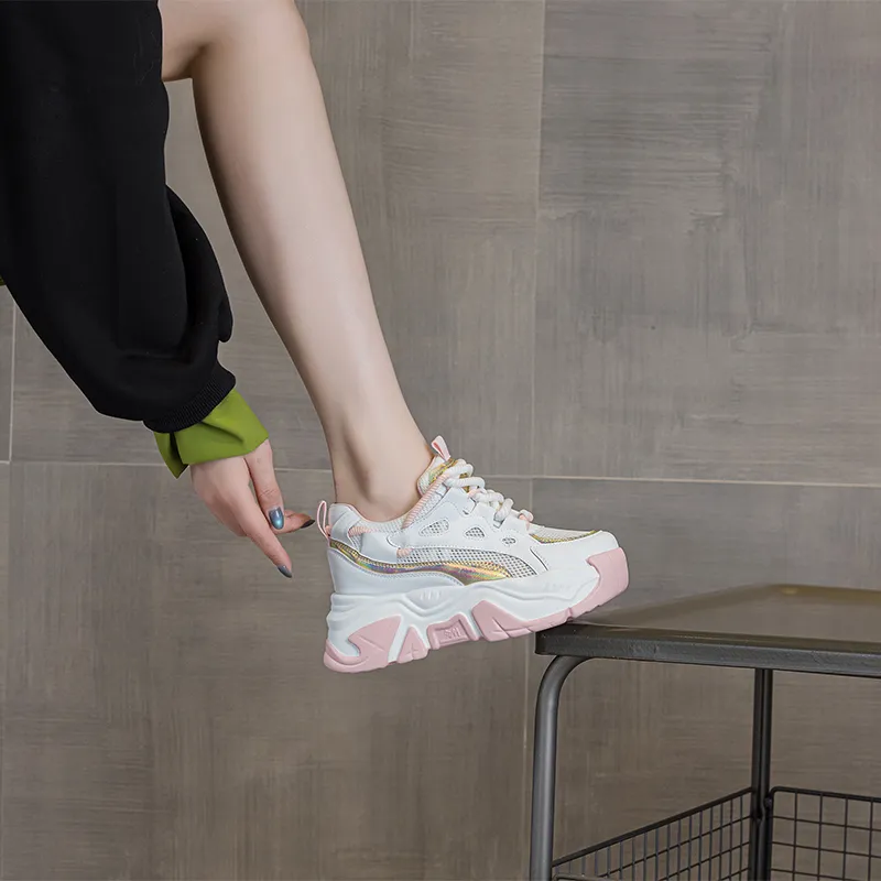 CHOVO Breathable Lightweight Height Increasing Low Top Chunky Sneakers Women's-4