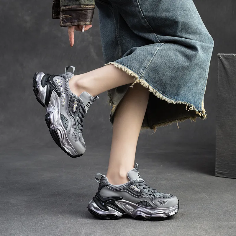 CHOVO Slip-Resistant Breathable Lightweight Chunky Sneakers 6cm Women's-5