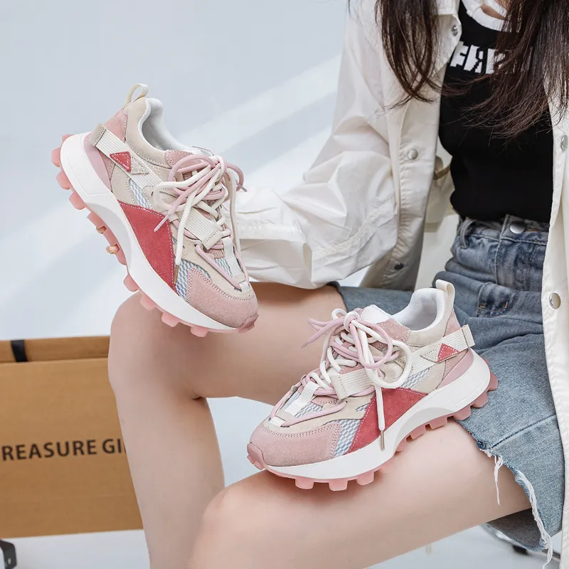 CHOVO Chunky Sneakers Women's Low Top Yellow/Pink-6