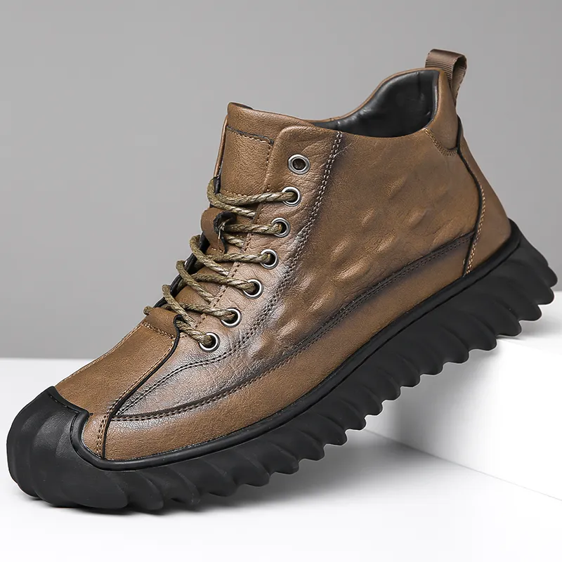 EGCHI Casual Shoes Men Mid Top Black, Brown-5