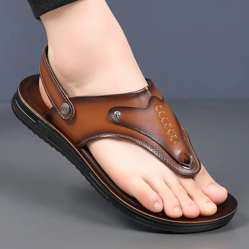 EGCHI Beach Sandals Men Black/Brown/Yellow-17