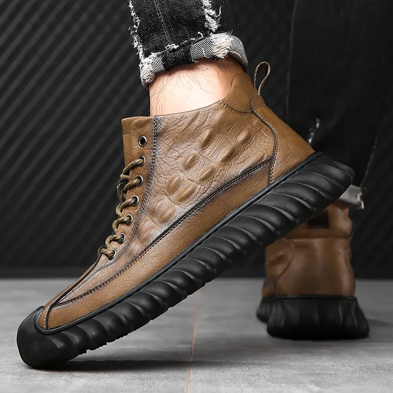 EGCHI Casual Shoes Men Mid Top Black, Brown-6