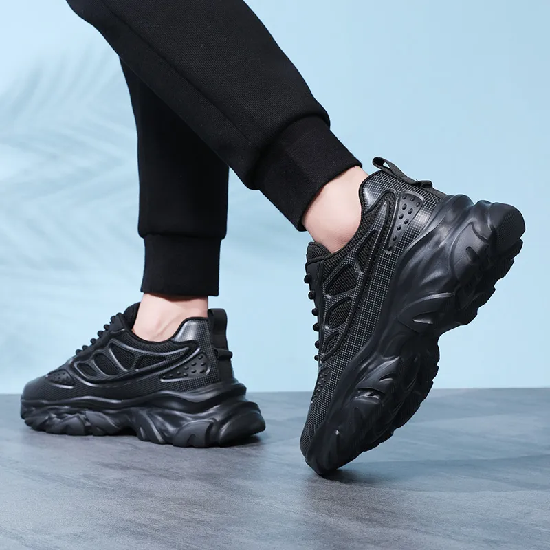 EGCHI Breathable Abrasion Resistant Slip Resistant Low Top Chunky Sneakers Men's Black-7