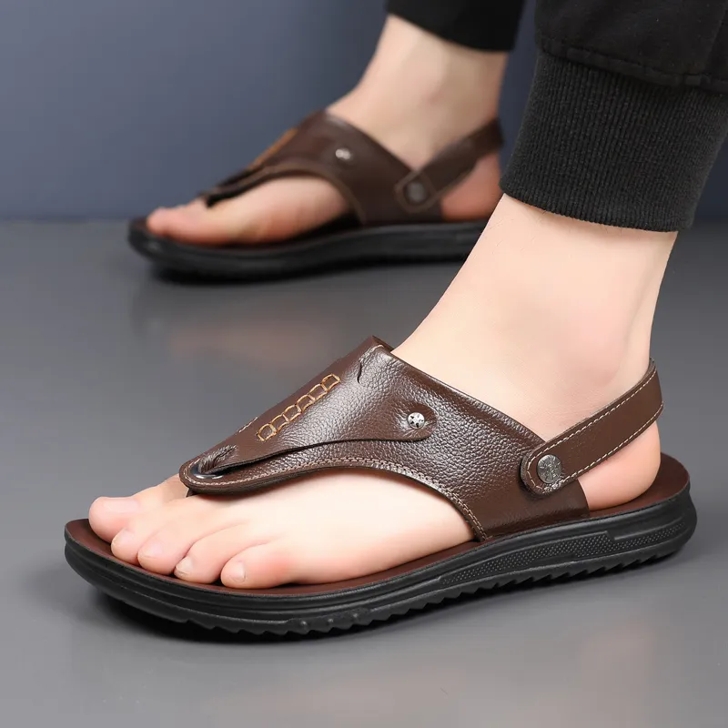 EGCHI Beach Sandals Men Black/Brown/Yellow-10