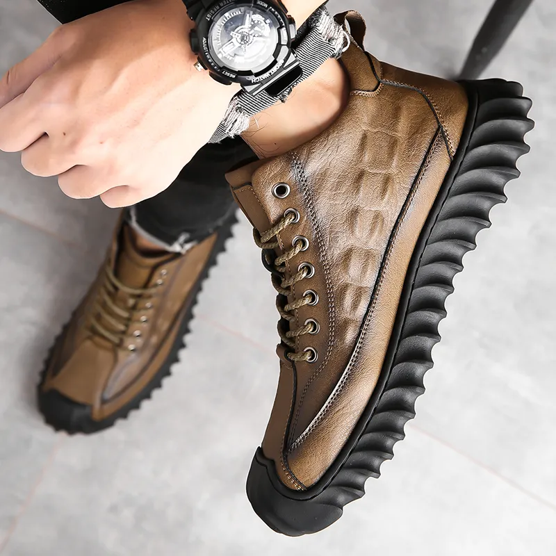 EGCHI Casual Shoes Men Mid Top Black, Brown-7